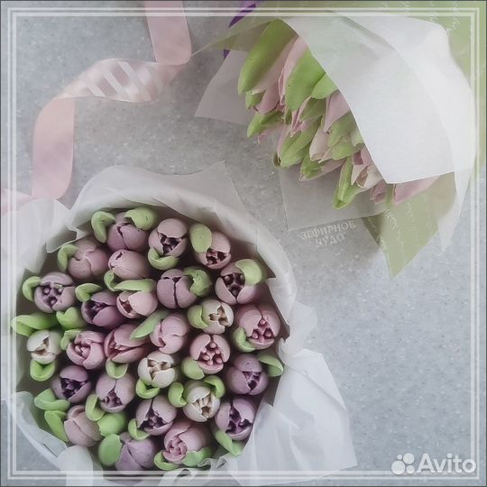 Зефирные тюльпаны / сладкий подарок / Зефир ручной