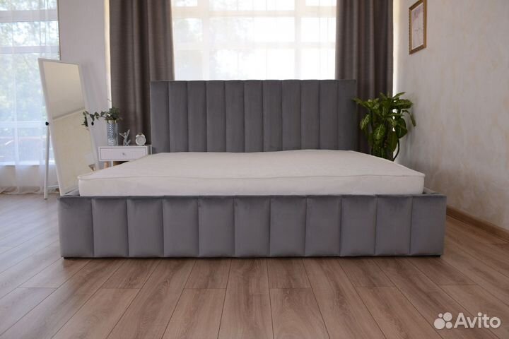 Кровать 180х200 серый велюр Богема