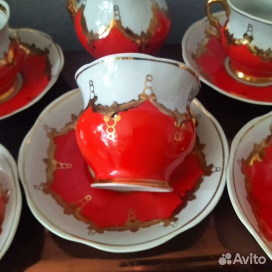 Чайная пара фарфор красный бутон