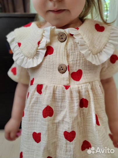 Муслиновое платье с сердечками 98