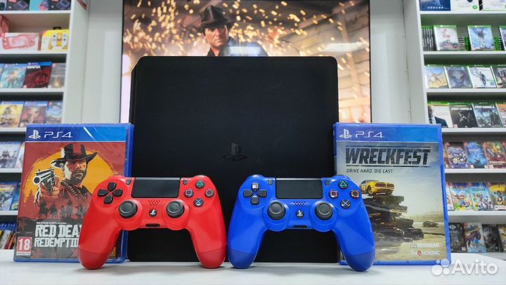 Sony PlayStation 4 Slim 2 геймпада + 95 игр