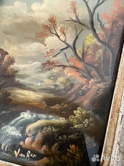 Картина антикварная живопись в раме дерево. Италия