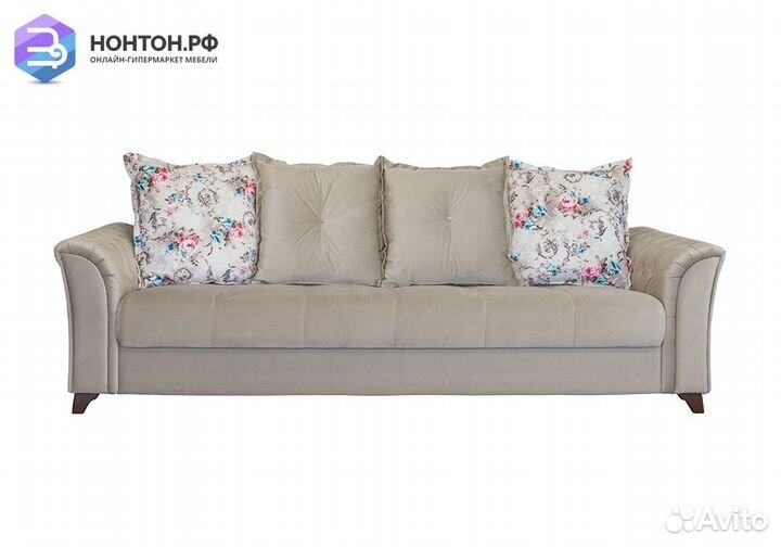 Диван книжка Ирис серо-бежевый / розы