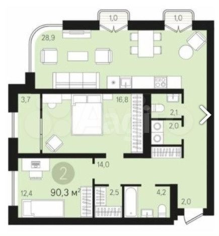 3-к. квартира, 91 м², 7/9 эт.