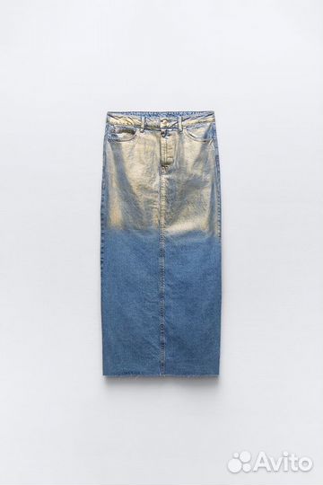 Юбка джинсовая zara с металлизированным эффектом