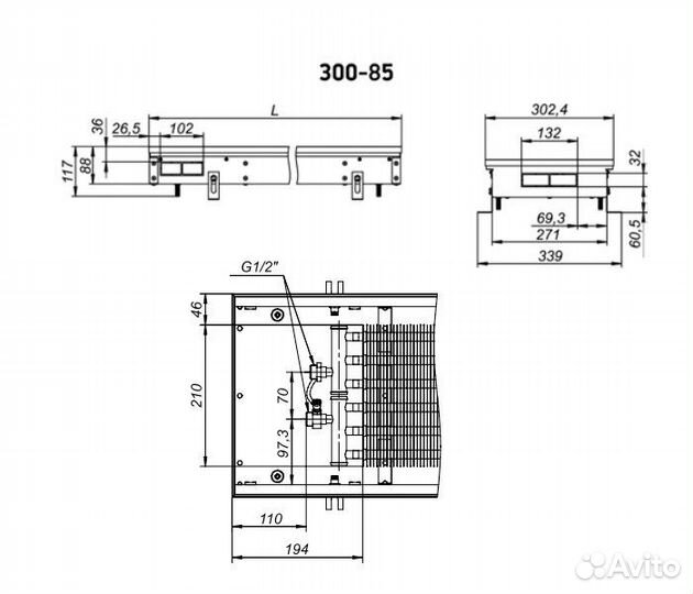 Внутрипольный конвектор с естественной конвекцией