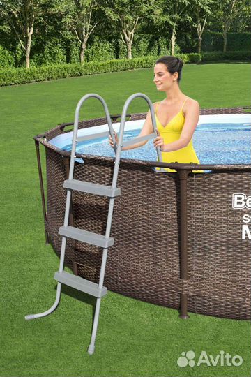 Каркасный бассейн 366х100 ротанг +лестница +фильтр