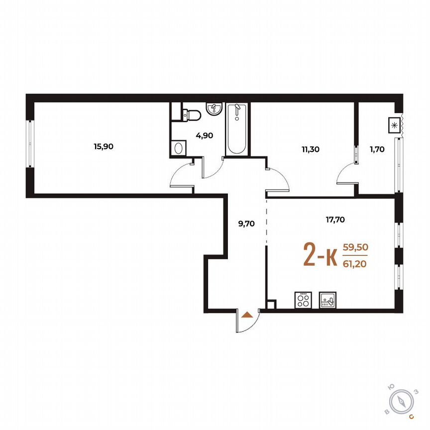 2-к. квартира, 61,2 м², 2/8 эт.