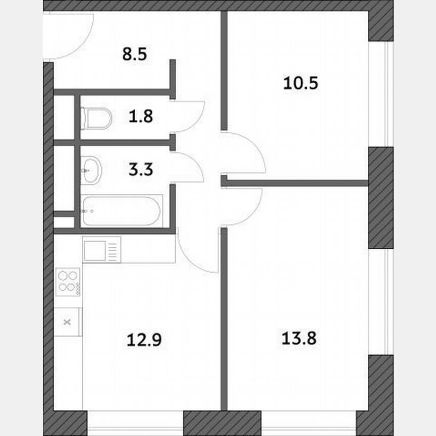 2-к. квартира, 50,8 м², 3/19 эт.