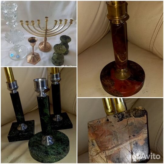 Подсвечники. Хрусталь яшма змеевик латунь бронза