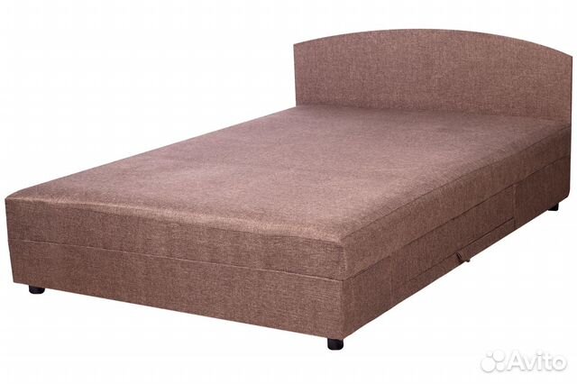 Кровать с ящиком коричневая рогожка однотонная. В