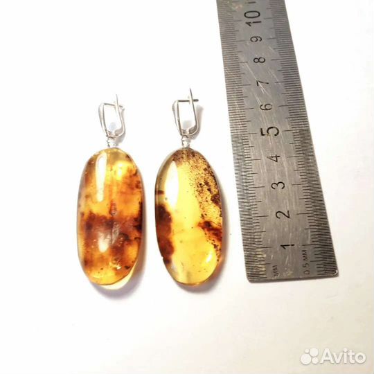 Овальные серьги с крупным Балтийским Янтарем