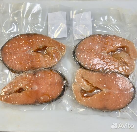 Стейки семги,нерки,кеты,горбуши в в/уп. рыба с/м к