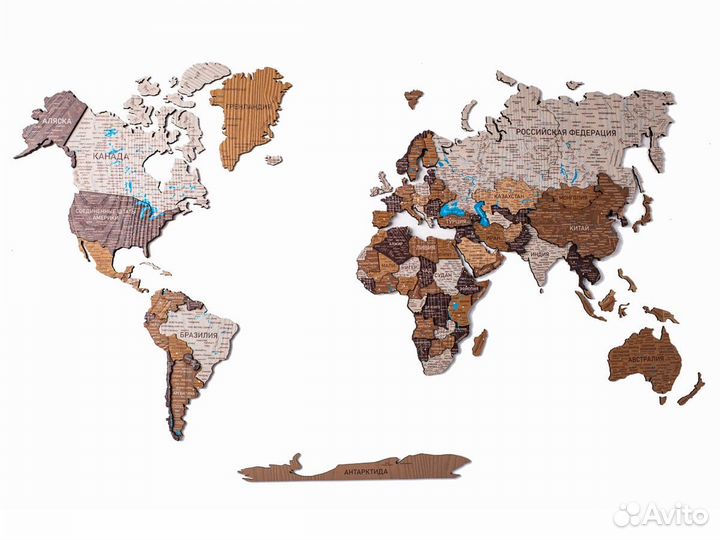 Деревянная карта мира 3D настенная, Курск