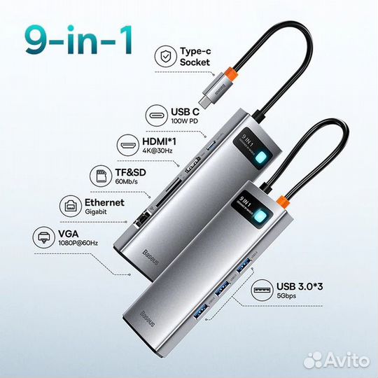 Новый Baseus USB-HUB 9-in-1 USB-C