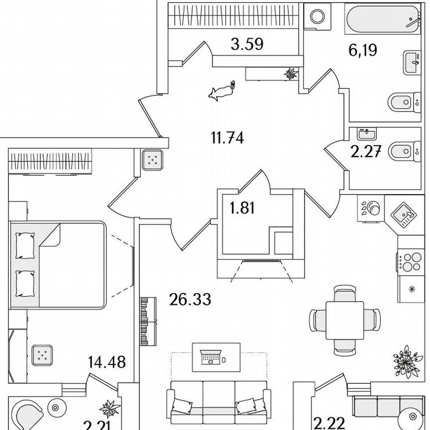 1-к. квартира, 68,6 м², 1/23 эт.