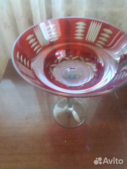 Ваза для фруктов на ножке цветное стекло СССР