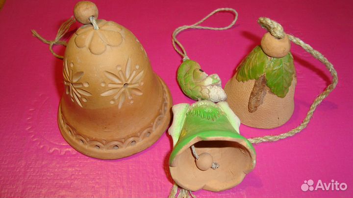 3 колокольчика из глины. Роспись. Ручная работа