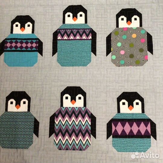Детское одеяло новое лоскутное стеганое пингвины