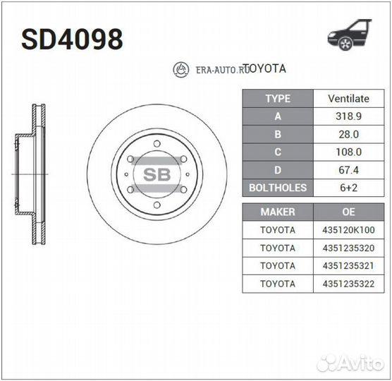 Sangsin brake SD4098 Диск тормозной toyota land cr