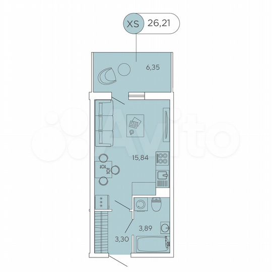 Квартира-студия, 26,2 м², 1/12 эт.
