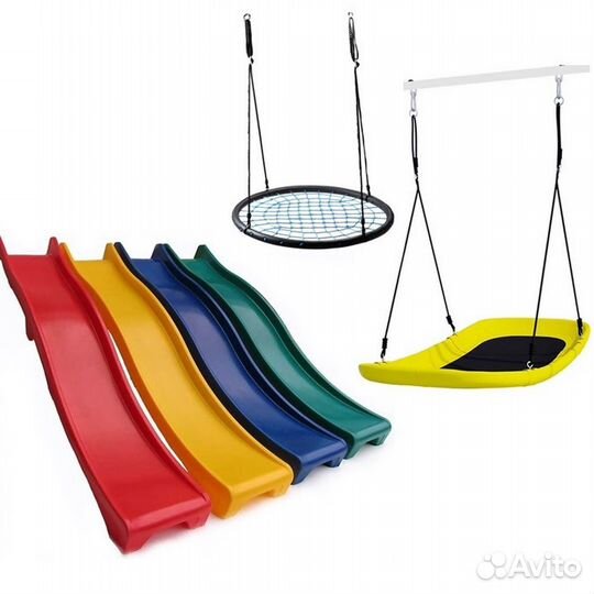 Дачные комплексы. Батуты. Качели гнездо. Горки 3м