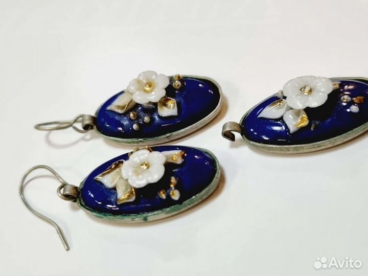 Винтажные фарфоровые серьги и подвеска 70-е, Кисло