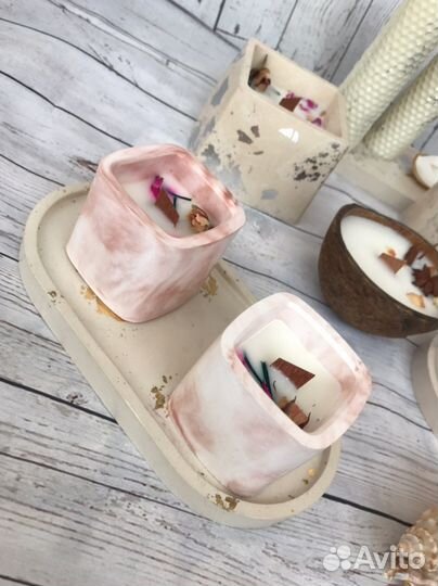 Кокосовые свечи в гипсе, кокосовой скорлупе