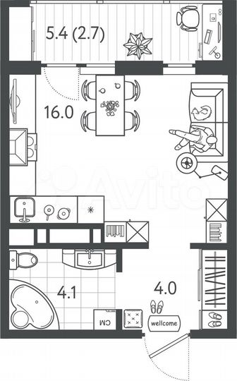 Квартира-студия, 26,8 м², 9/24 эт.