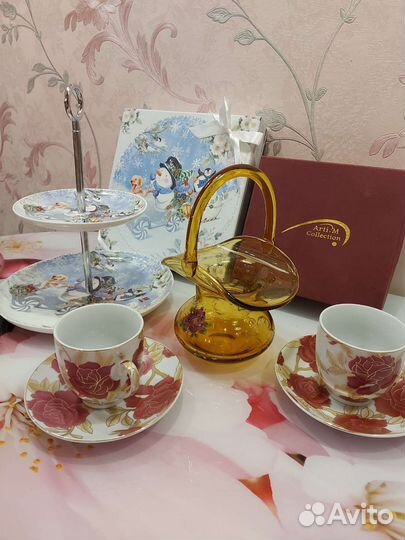 Вазочка богемское стекло, менажница двухярусная