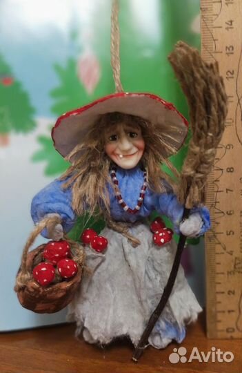 Ватная ёлочная игрушка Баба Яга