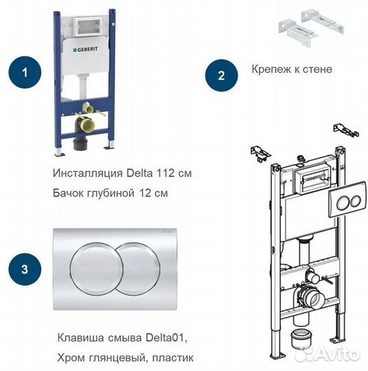 Инсталляция geberit Duofix кнопкой смыва хром