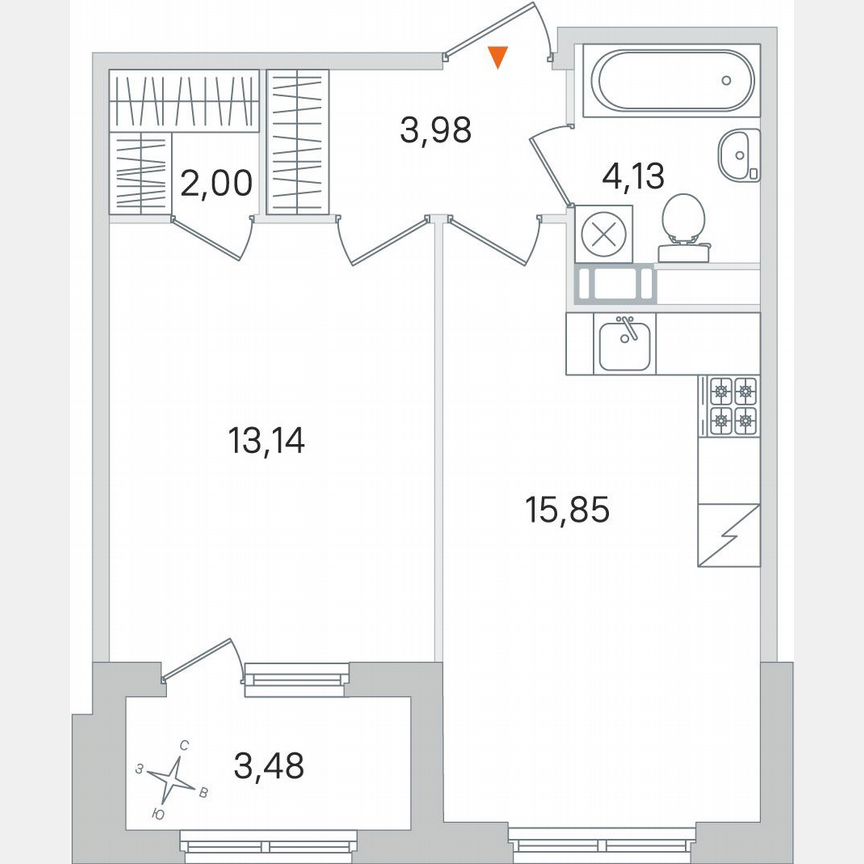 1-к. квартира, 40,8 м², 4/4 эт.