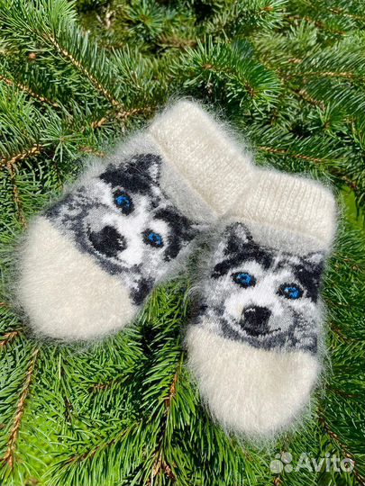 Детские пуховые варежки хаски