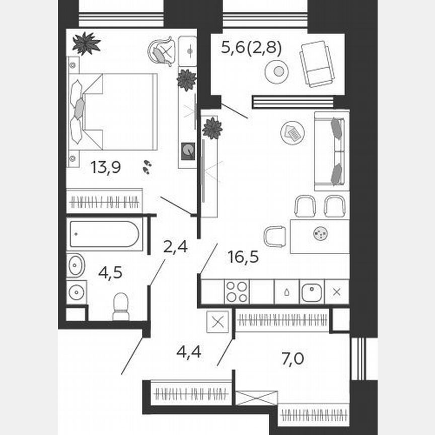 1-к. квартира, 51,6 м², 8/12 эт.