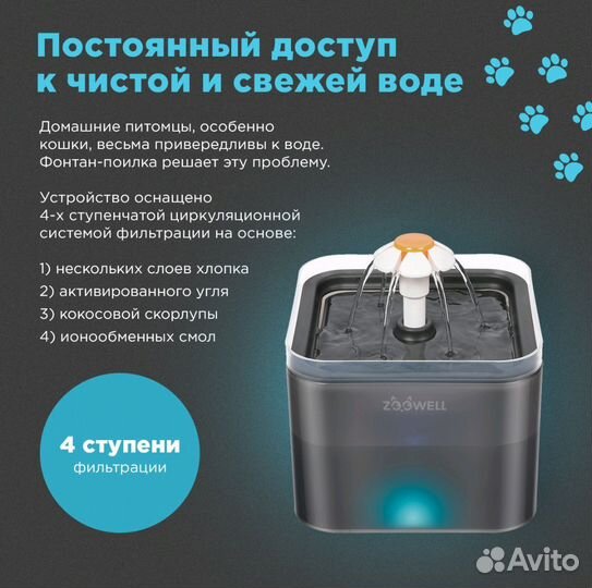 Автопоилка-фонтан zoowell 2 л новая