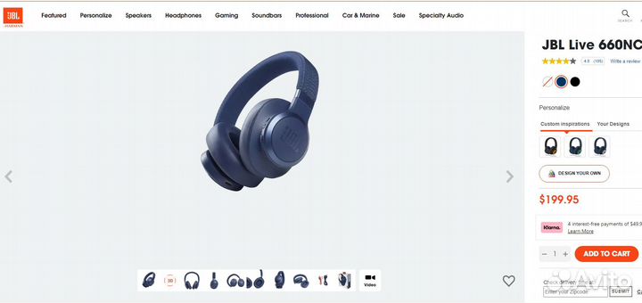 Bluetooth-наушники JBL live 660NC синие