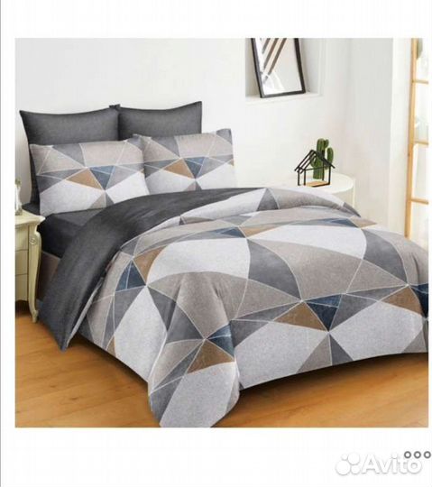 Белье Евро с простынью на резинке Сатин