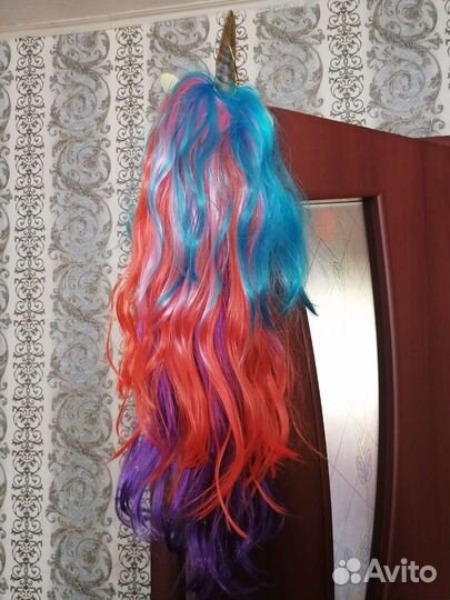 Парик единорога радужный, розовый парик