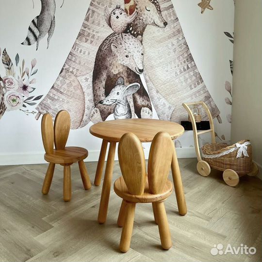 Детский деревянный стол и стул из массива бука
