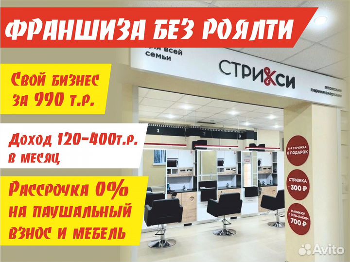 Франшиза парикмахерская с быстрой окупаемостью без
