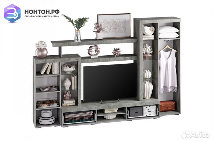 Стенка Инстайл бетон / белый