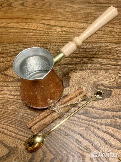 Турка медная с мерной ложкой для кофе