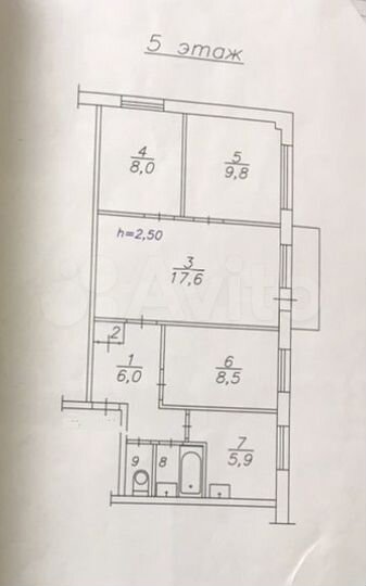 4-к. квартира, 60 м², 5/5 эт.