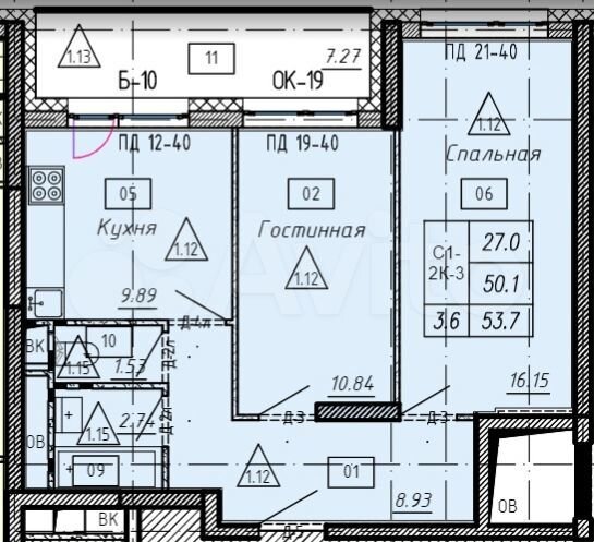 2-к. квартира, 53,7 м², 13/25 эт.