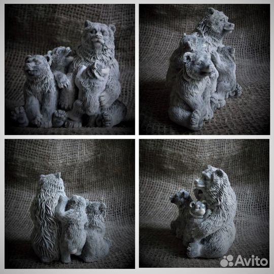 Медведица с медвежатами фигурка из камня