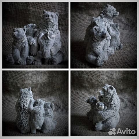 Медведица с медвежатами фигурка из камня