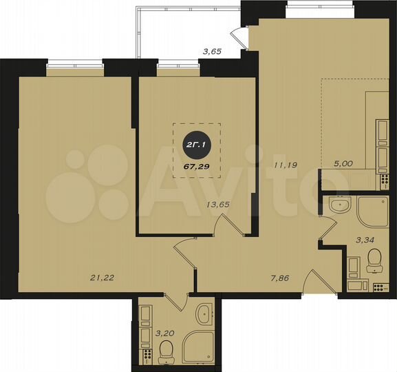 2-к. квартира, 67,3 м², 17/22 эт.