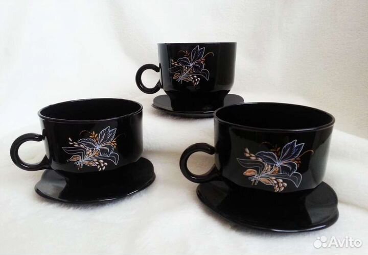 Черный чайный сервиз из ударопрочного стекла