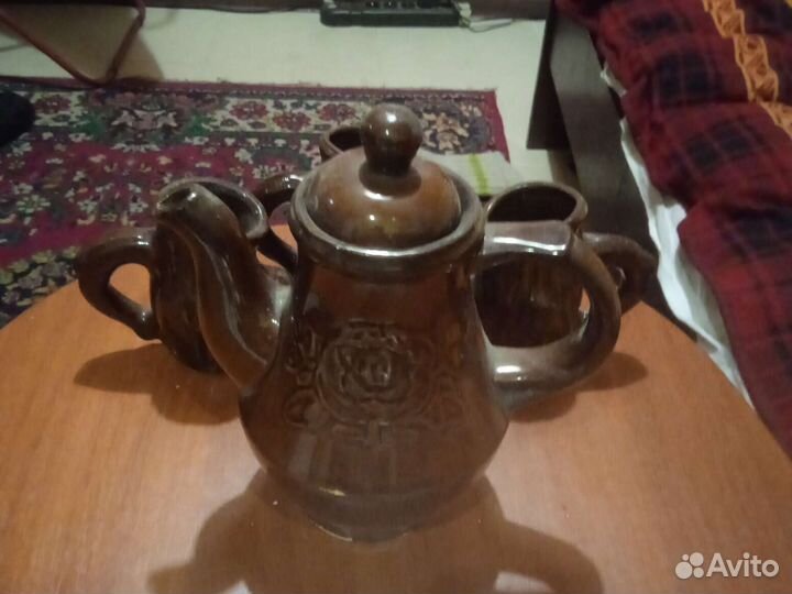 Глиняный кувшин СССР старинный с кружками